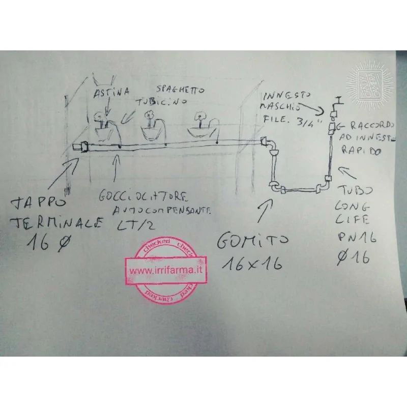 schema di montaggio Kit Irrigazione a goccia vasi automatica : 115 pz completo con programmatore irrifarma.it